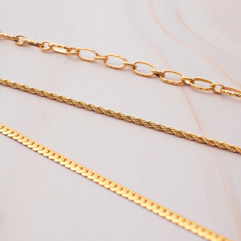 18K Gold Plated Dainty Rope Chain Necklace Waterproof Stainless Steel