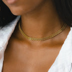 18K Gold Plated Wide Mesh Woven Choker Necklace Waterproof