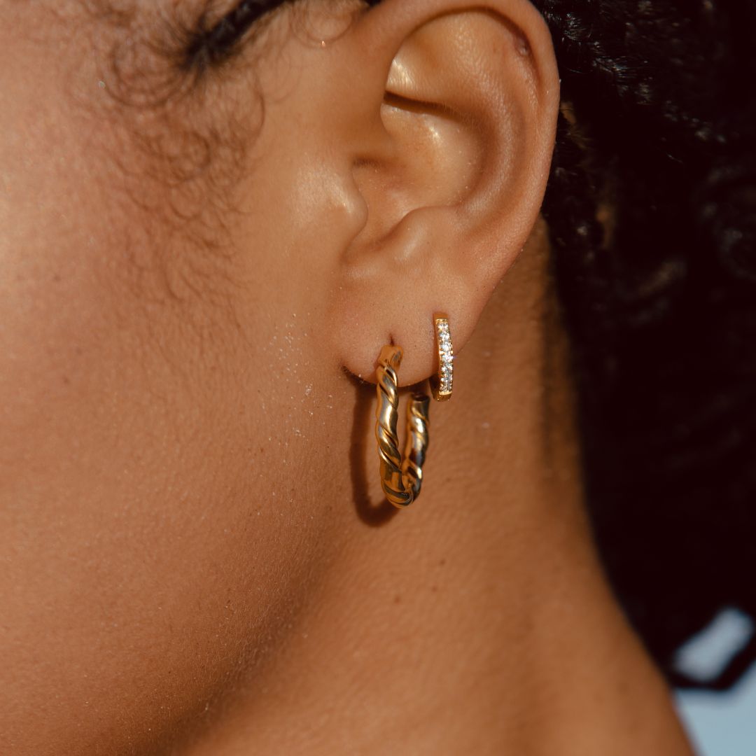18K Gold Plated Tiny Zirconia Hoop Earrings Dainty