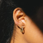 18K Gold Plated Beaded Diamond Gemstone Huggie Hoops