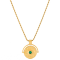 18K Gold Plated Green Stone Coin Pendant Necklace