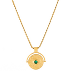 18K Gold Plated Green Stone Coin Pendant Necklace