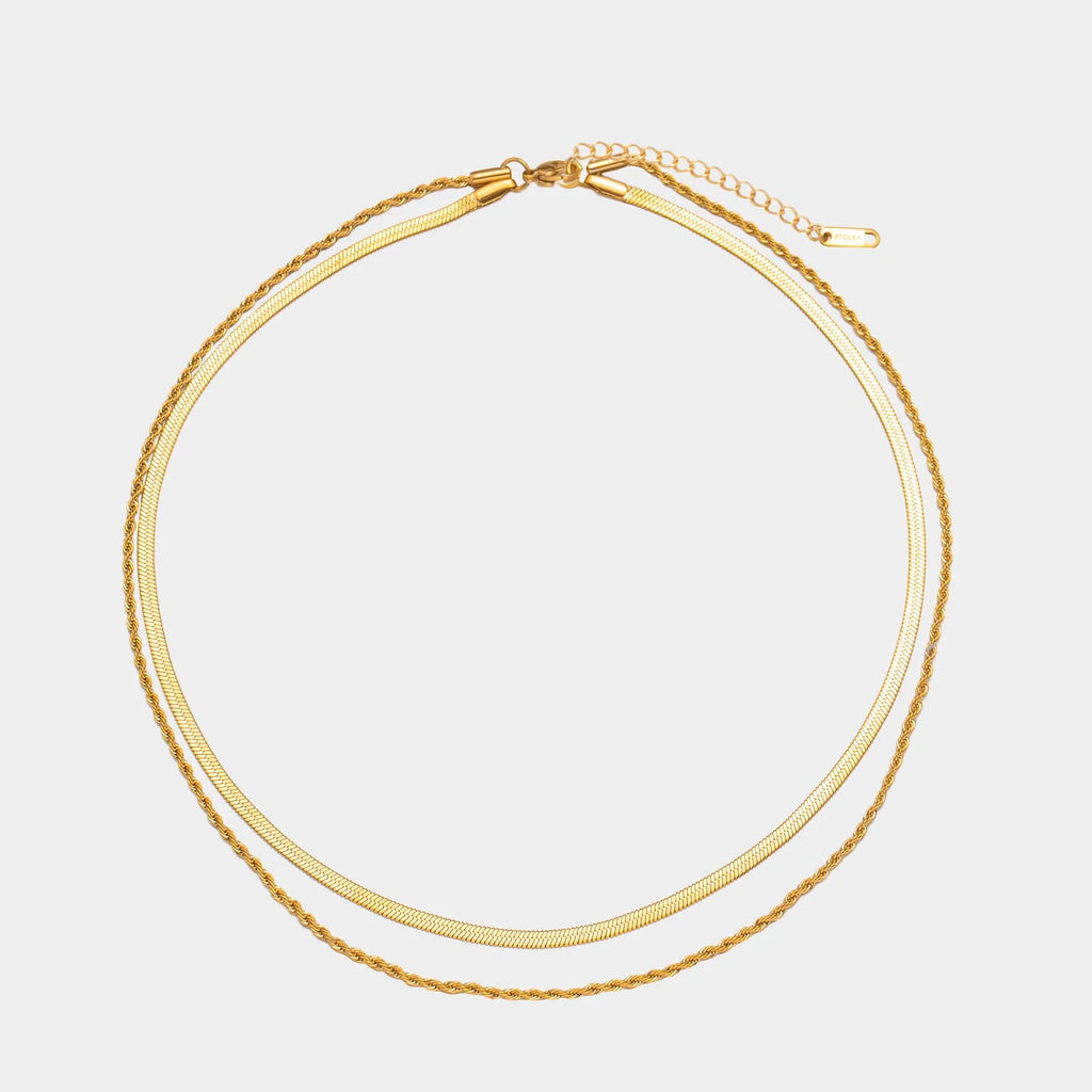 18K Gold Plated Herringbone & Rope Chain Layered Necklace Set