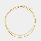 18K Gold Plated Herringbone & Rope Chain Layered Necklace Set
