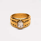 18K Gold Plated Odyssey Hammered White Zircon Ring
