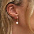 18K Gold Plated Hammered Freshwater Pearl Hoop Earrings