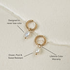 18K Gold Plated Hammered Freshwater Pearl Hoop Earrings