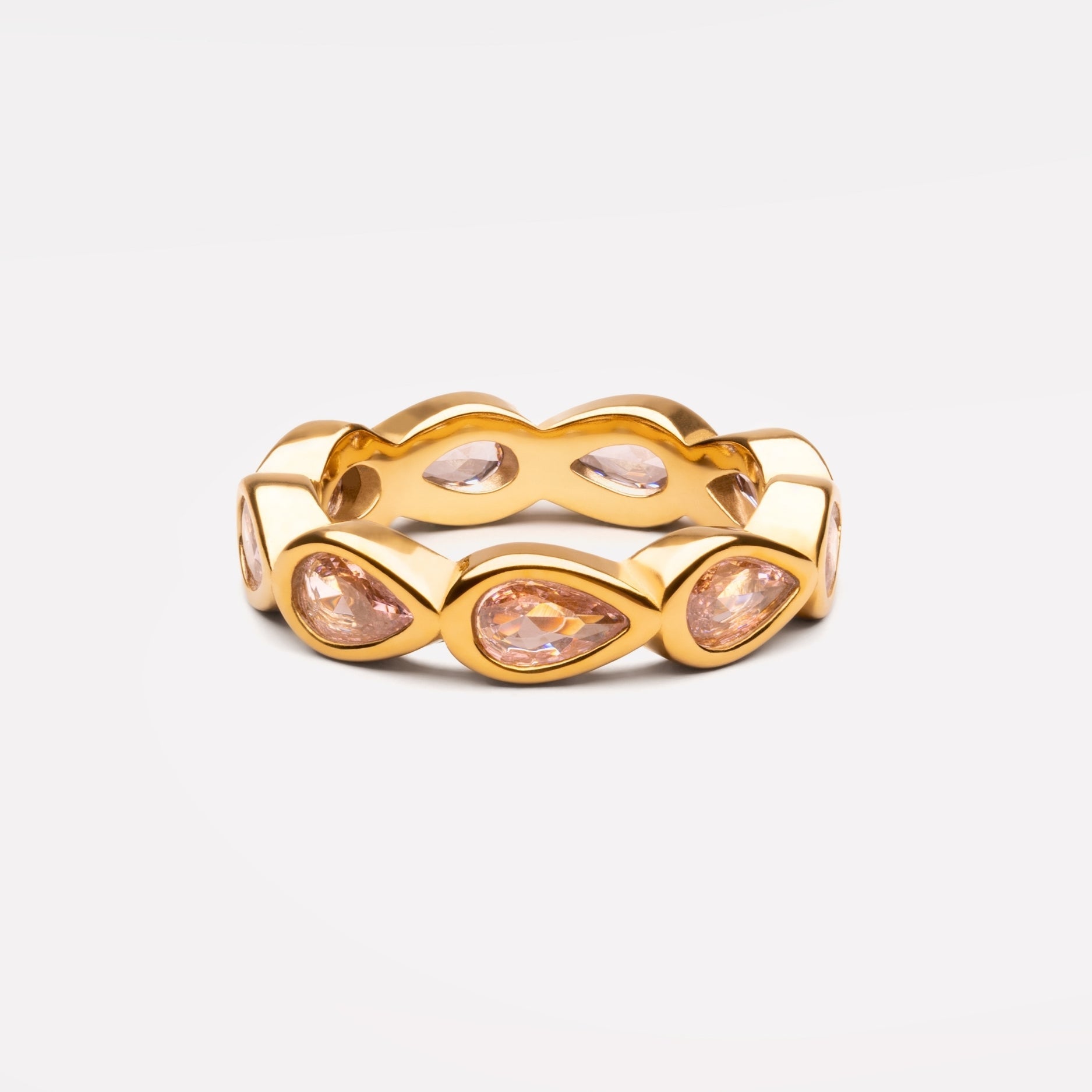 18K Gold Plated Peony Pink Zircon Band Ring