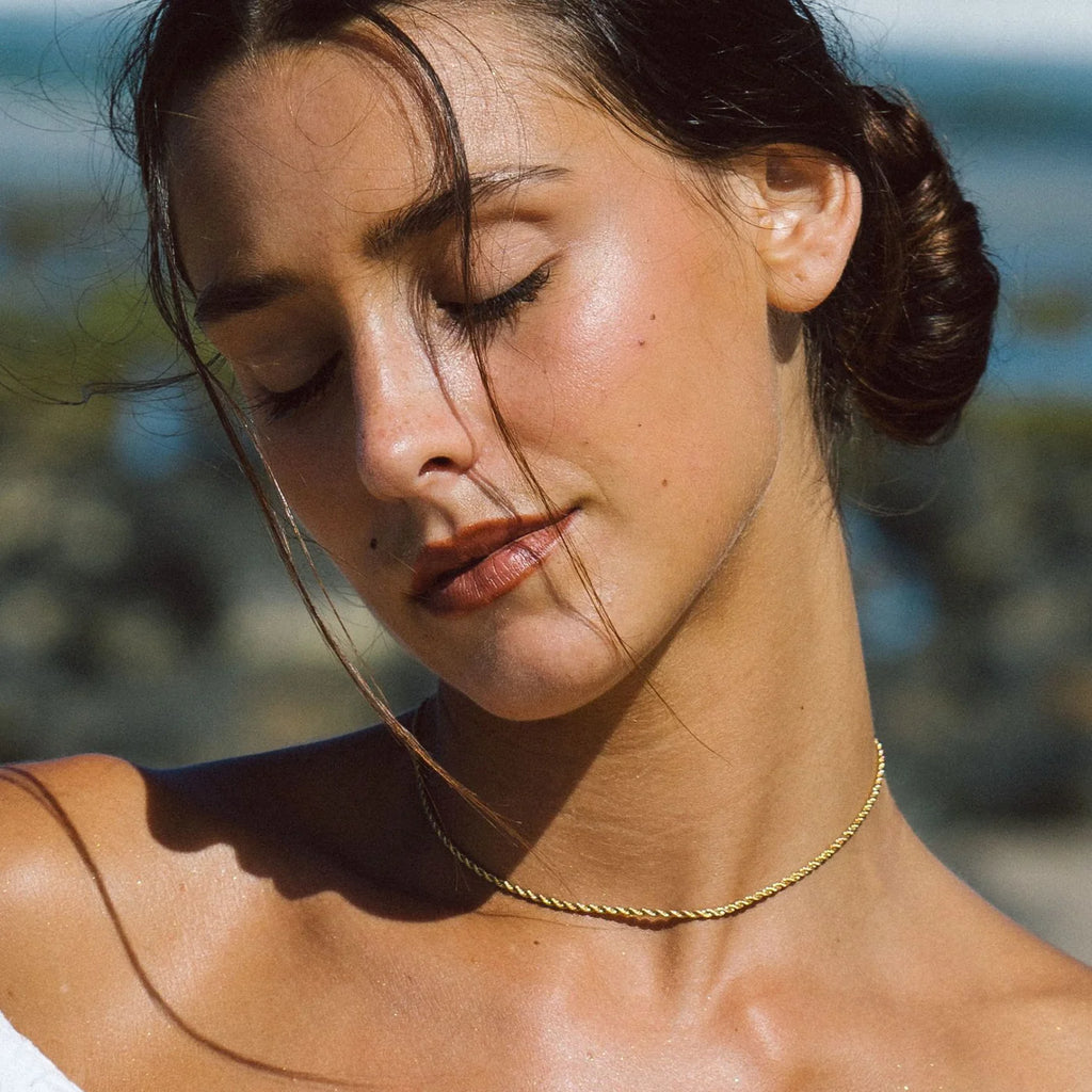18K Gold Plated Dainty Rope Chain Necklace Waterproof Stainless Steel