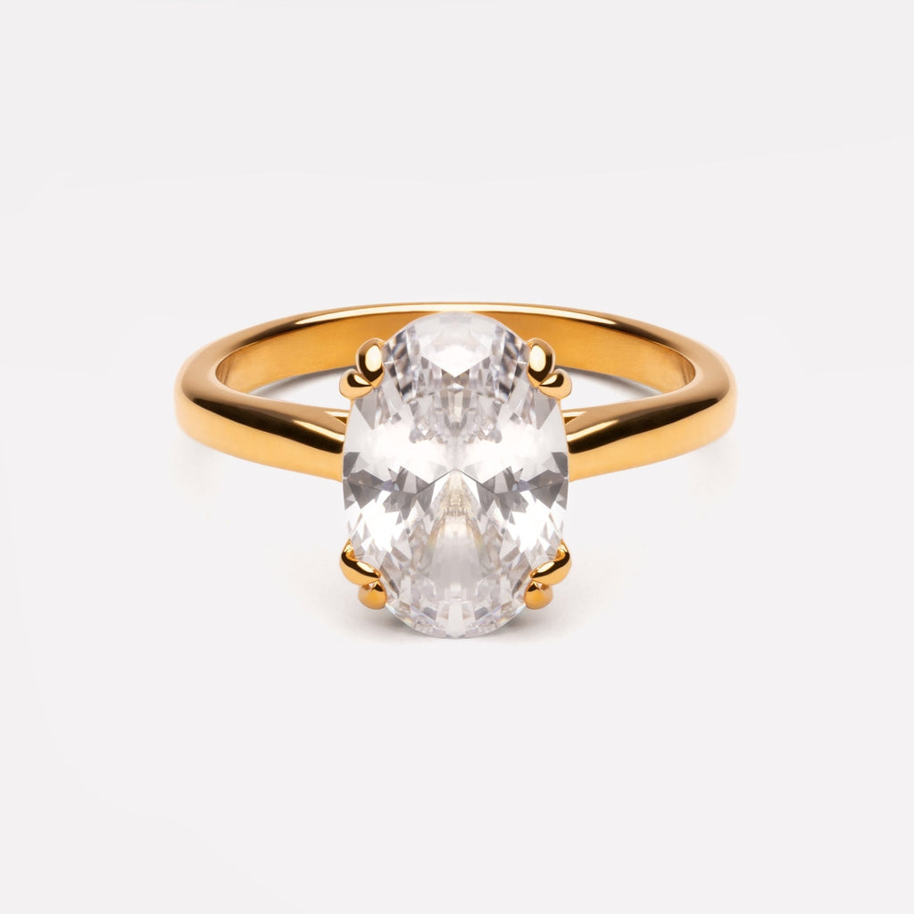 18K Gold Plated Oval Solitaire Zircon Ring