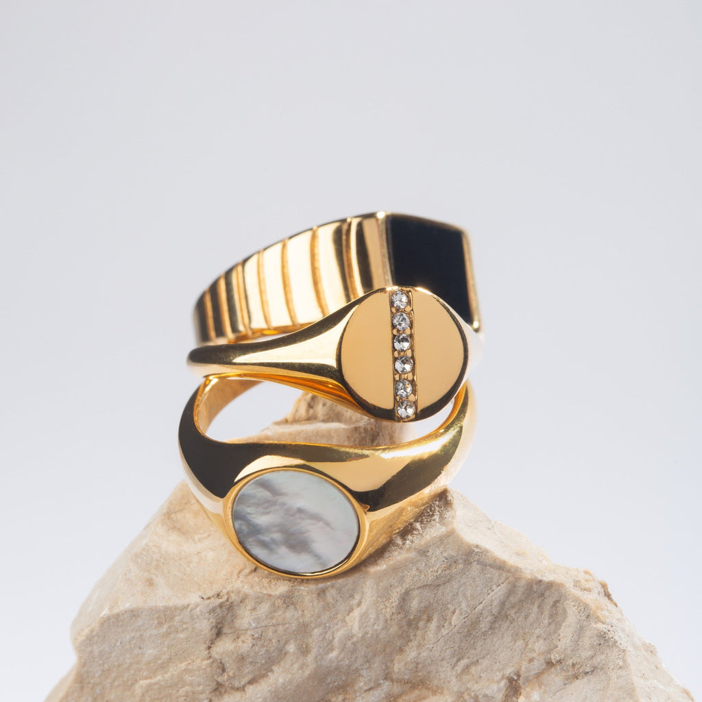 18K Gold Plated Mother of Pearl Band Ring