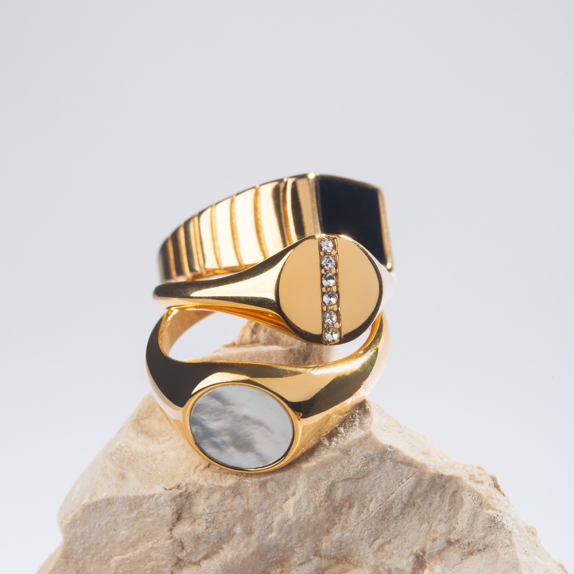 18K Gold Plated Mother of Pearl Band Ring