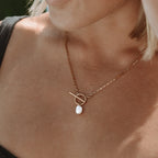 18K Gold Plated Freshwater Pearl Toggle Clasp Pendant Necklace