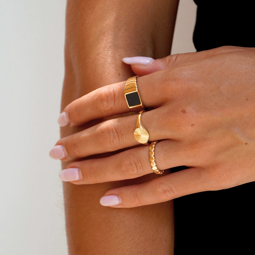18K Gold Plated Sun Signet Ring Waterproof