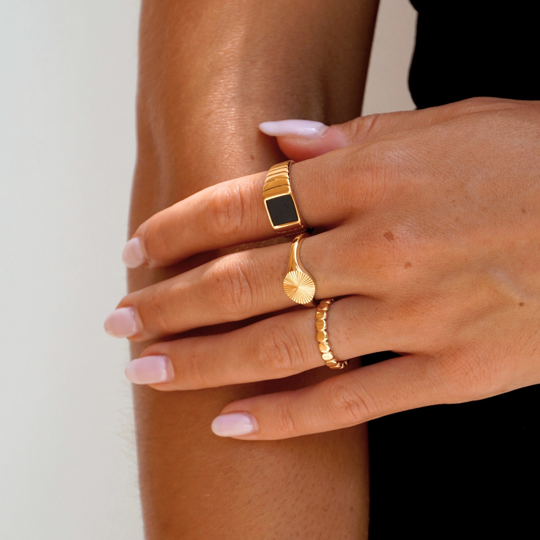 18K Gold Plated Sun Signet Ring Waterproof