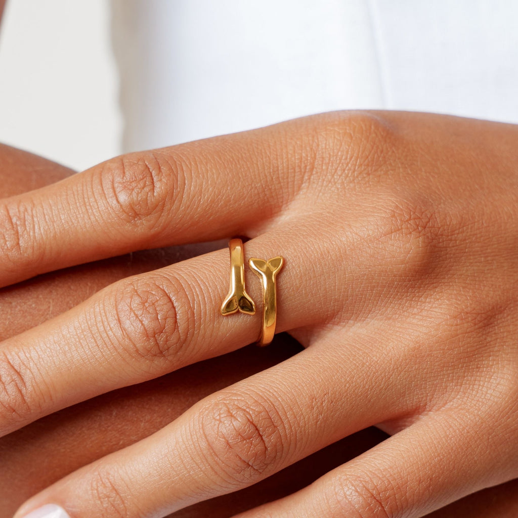 18K Gold Plated Whale Tail Ring Waterproof