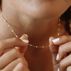 18K Gold Plated White Enamel Beaded Chain Necklace Waterproof