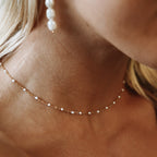18K Gold Plated White Enamel Beaded Chain Necklace Waterproof