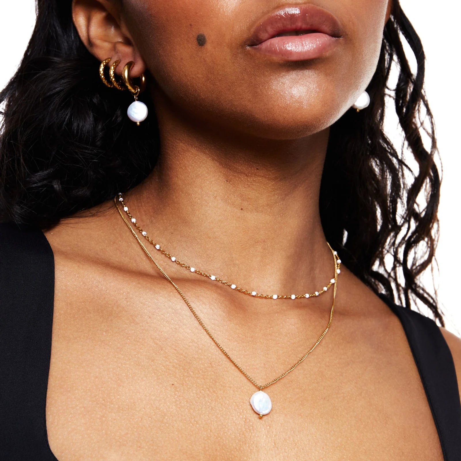 18K Gold Plated White Enamel Beaded Chain Necklace Waterproof