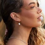 18K Gold Plated Hammered Freshwater Pearl Hoop Earrings