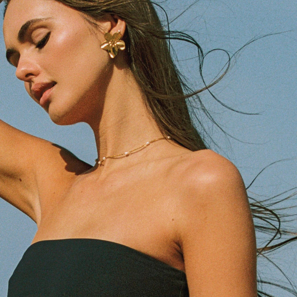 18K Gold Plated Dainty Freshwater Pearl Station Chain Choker