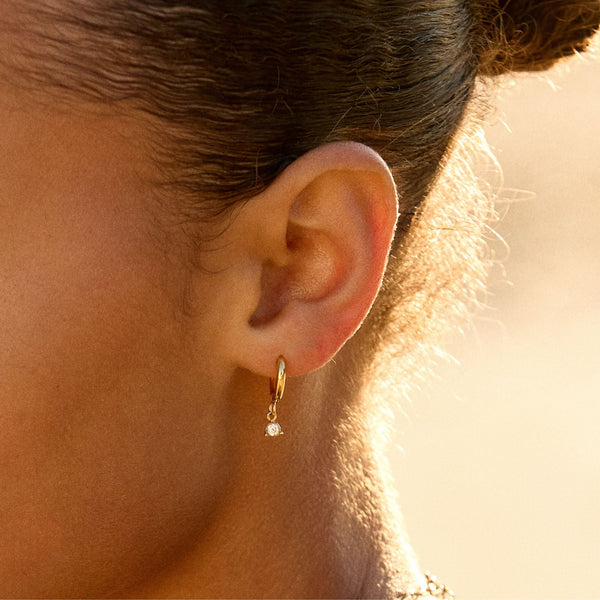 18K Gold Plated Zircon Sparkle Drop Hoop Earrings