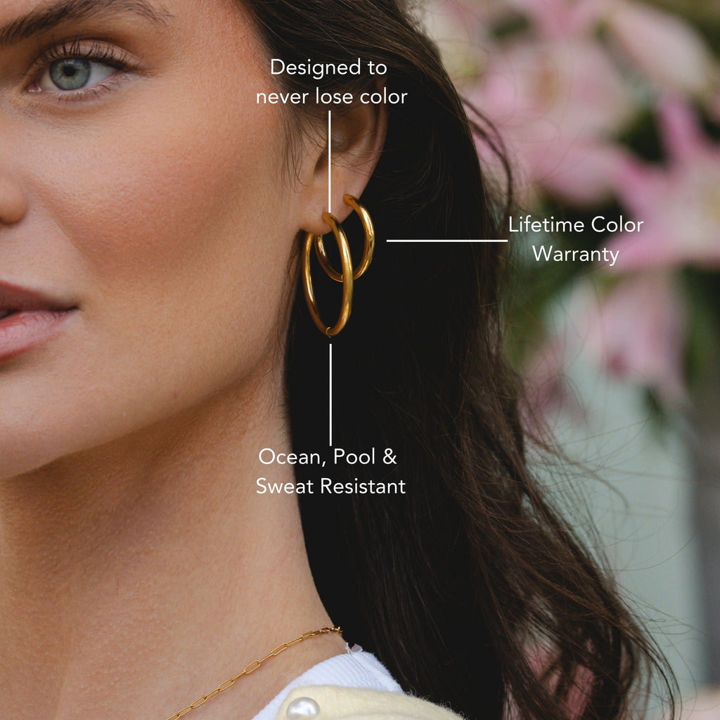 18K Gold Plated Thick Classic Hoop Earrings 4 Sizes