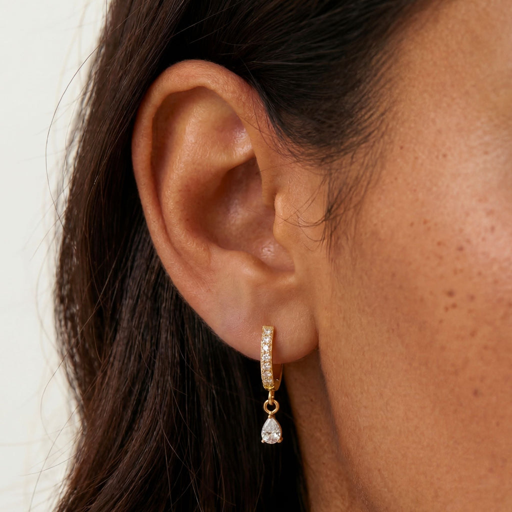 18K Gold Plated Crystal Zircon Drop Huggie Hoops