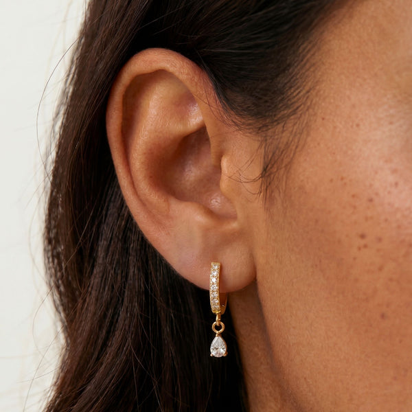 18K Gold Plated Crystal Zircon Drop Huggie Hoops